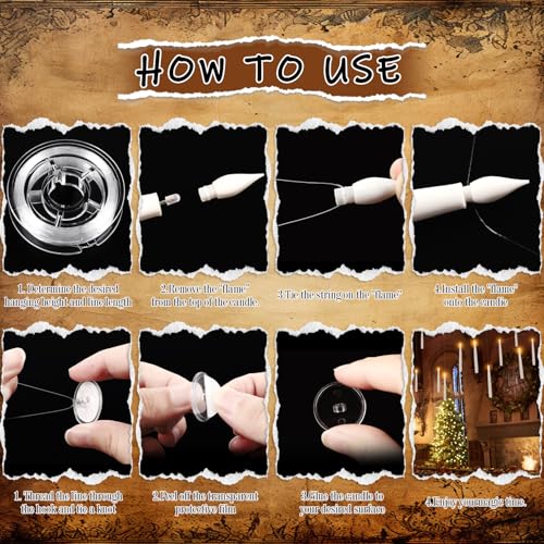Image of 24 Pcs Halloween LED Magic Hanging Floating Candles, Taper Flickering Flameless with 2 Magic Wands - Candle Set for Halloween, Christmas, Weddings, Birthdays & Fantasy Ambiance...