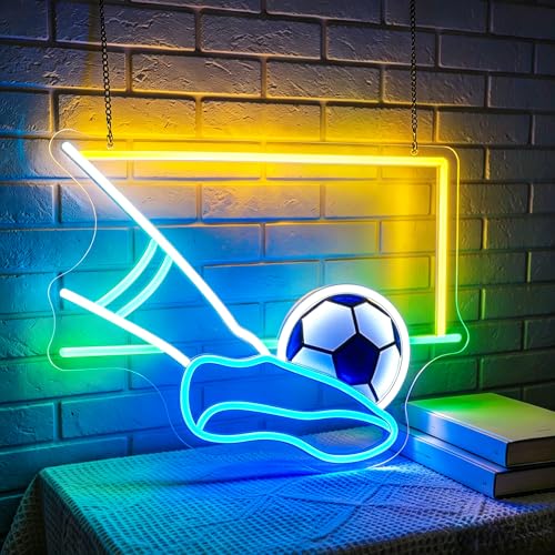 Image of Soccer Neon Sign for Wall Decor Light Up Sign Led Signs for Room Party Home Wall Decor USB Powered