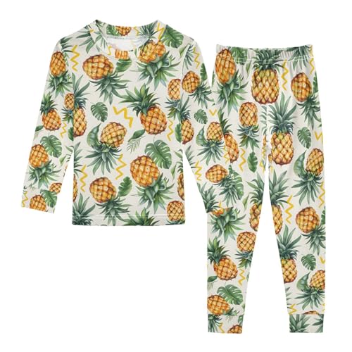ALAZA Tropical Pineapple Palm Leaf Pajamas Long Sleeve Sleepwear 2-Piece Pajama Set