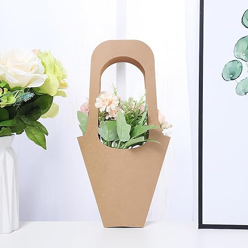 Miniatura 3 de Transfree 20 bolsas de regalo de flores de papel kraft con asa, bolsas de ramos de flores, bolsas de embalaje para bodas y fiestas (20 unidades,