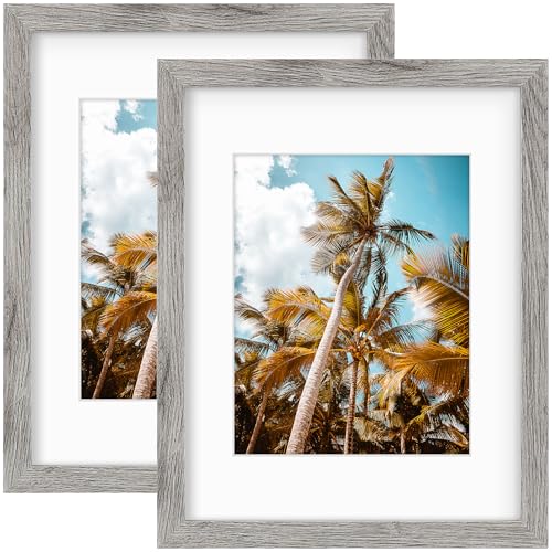 Image of Frametory, 11x14 Picture Frame with Mat for 8x10 Picture- - High Definition Glass Wide Molding - Preinstalled Wall Mounting Hardware (Gray, 2 Pack)