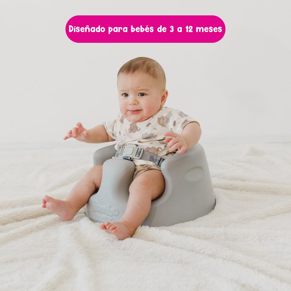 BUMBO | Floor Seat Max Asiento de Suelo para Bebé XL - Diseño Ergonómico, Fácil de Limpiar, con Arnés de Seguridad - Cómodo y Seguro - Asiento de Apoyo para Bebés de 3 a 12 Meses - Color Cool Grey