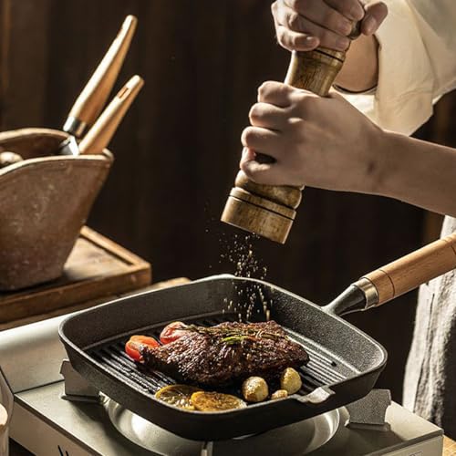 Grill Pan, Nonstick Square Cast Iron Frying Griddle, Ergonomic Heat-Resistant Handle, 1 Piece, for Sandwiches, Burgers, Bacon, Multifunctional Kitchen Cooking Cookware – Image 4