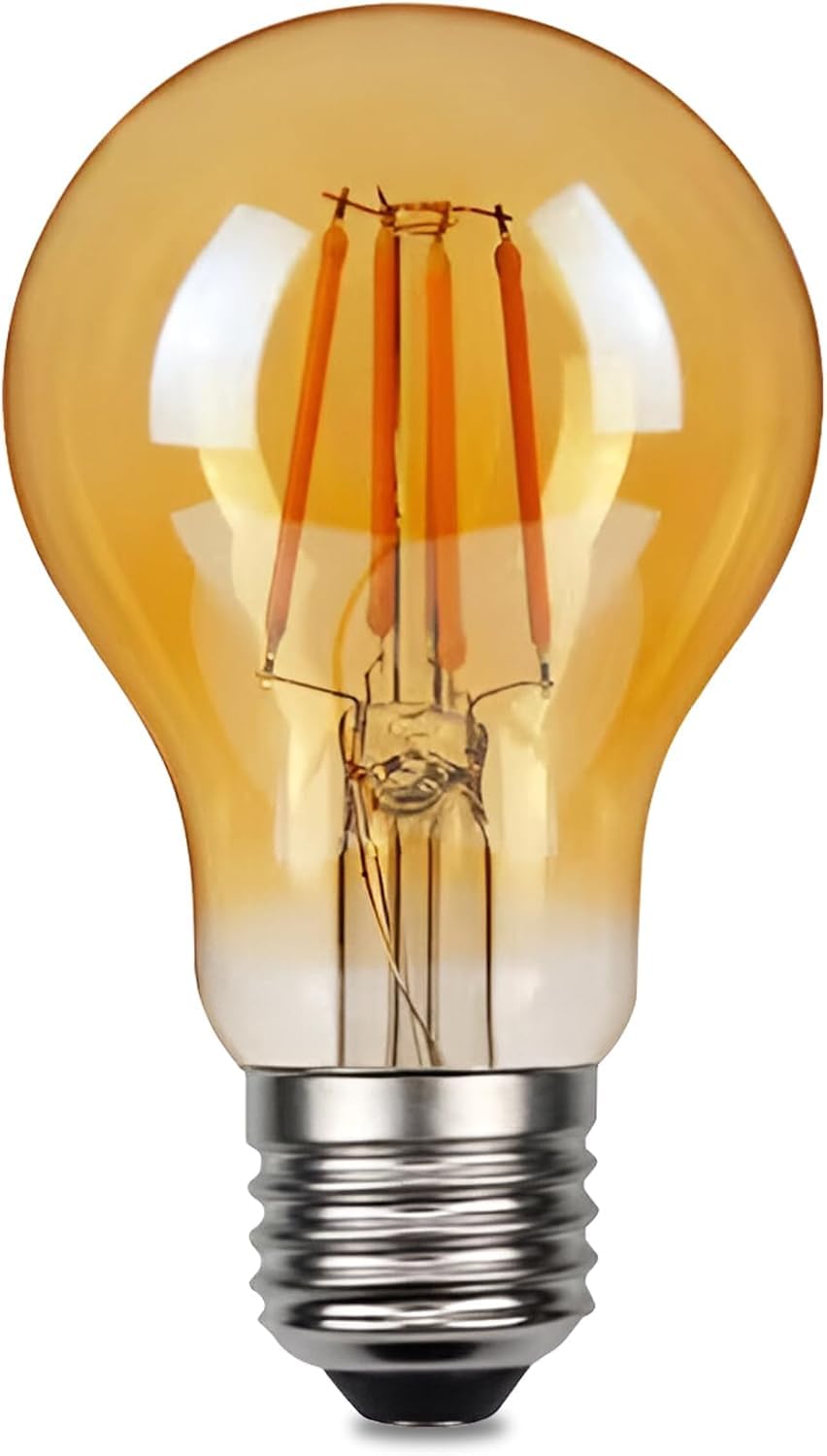 LEDSone E27 LED Edison Screw Filament Bulb, 4W, 450LM, Warm White 2700K, A60 Vintage Amber Glass Globe Energy Saving Light Bulbs, Dimmable, Pack of 1 (A60 E27 1pcs)