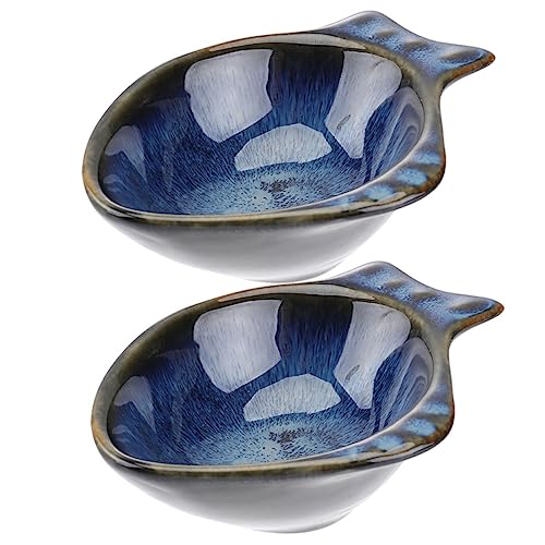 Ciieeo 2-piece Ceramic Seasoning Dishes Divided Serving Plates for Fish Appetizers Trifle Flavor Sauce Compact for Home Restaurant Party