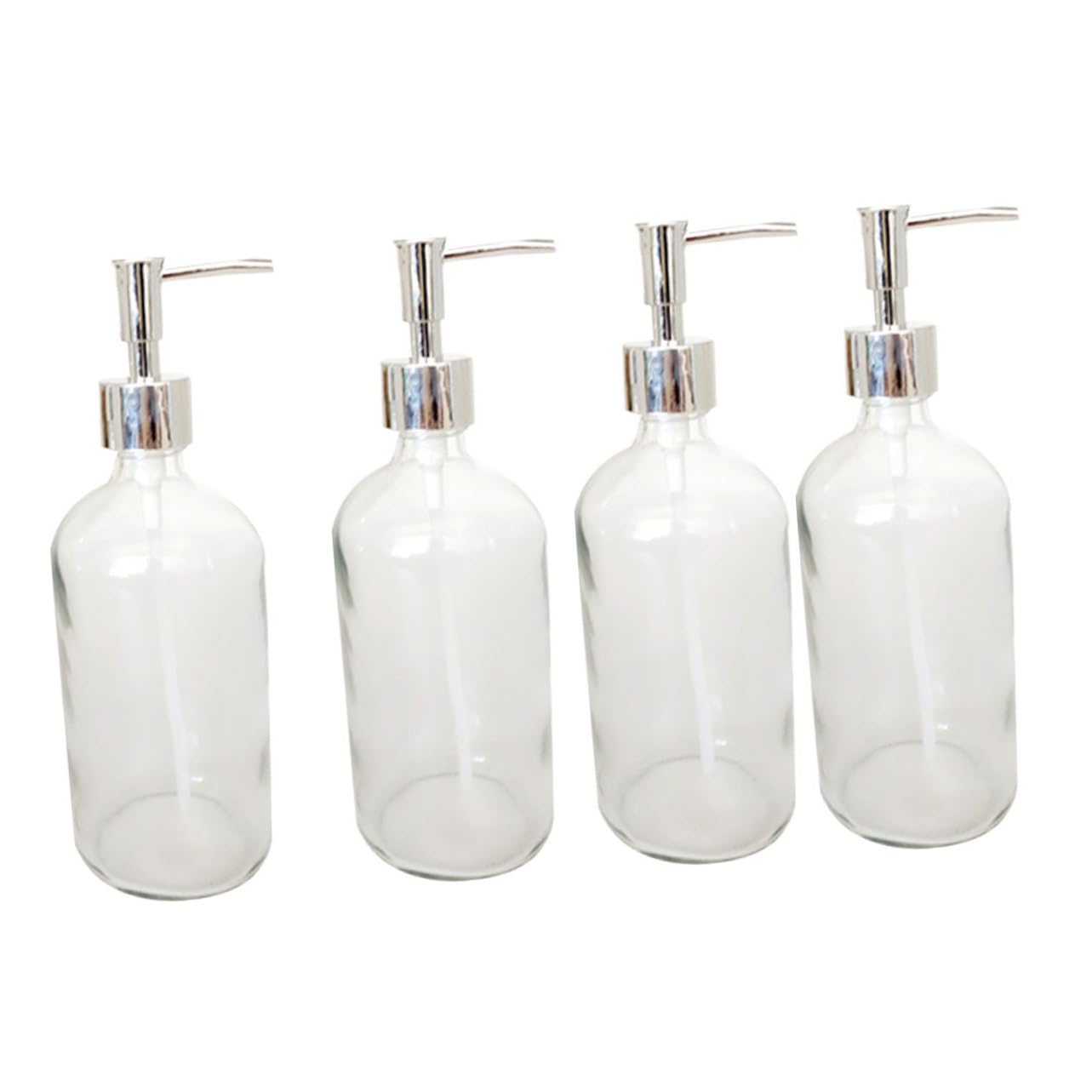 GLEAVI 4 Botellas Dispensadoras de Jabón de Vidrio Blanco, 500ml, Rellenables y Portátiles, Diseño Simple para Baño y Camping, Envase Reutilizable