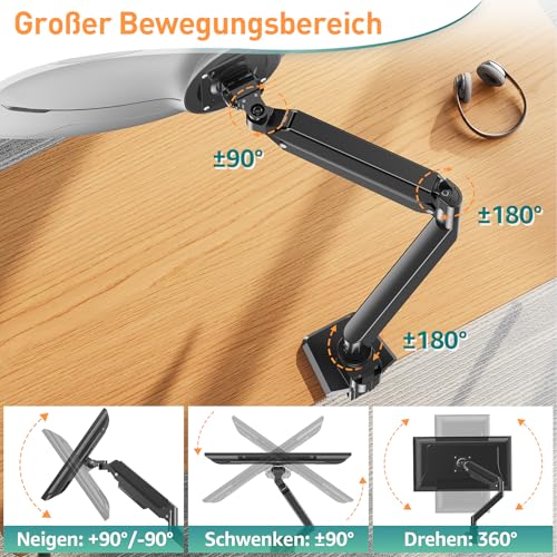 ELIVED Ultrawide Monitor Arm für Max 49 Zoll Bildschirm, Monitor Halterung Für schwerere Monitore 2-20kg mit VESA 75/100mm, Gasfeder Monitorarm mit Neigbar, Schwenkbar, Drehbar, EV3227