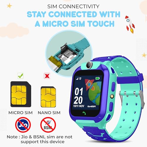 Image of GameSir Q18 Kids Smart Watch 1.44 inch TFT Display 3G / 4G SIM Support, Learning & Gaming Apps, Gift Watch, Waterproof, LBS /GPS Tracking. 2 Way Calling Smartwatch for Boys & Girls (Blue)