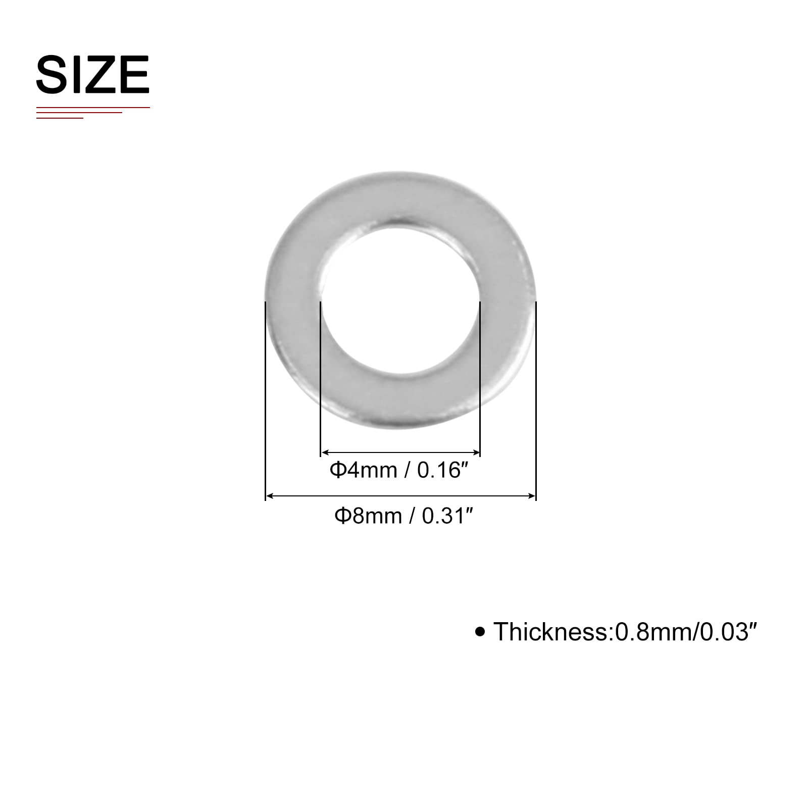 DTGN 4mmx8mmx0.8mm(IDxODxT) 304 Stainless Steel Flat Washers, 100Pack, Good for Industrial Machinery, Flat Ring Gaskets - Image 2