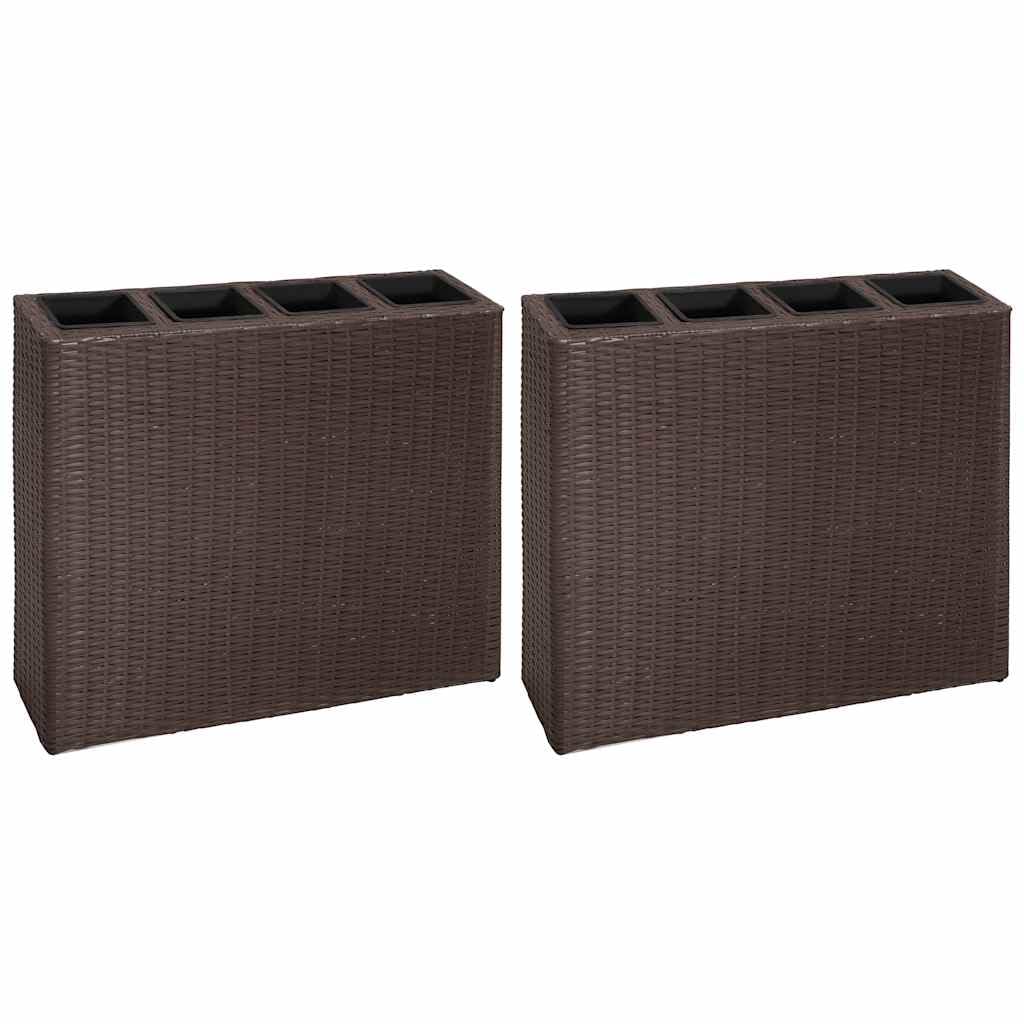 vidaXL 2X Hochbeet mit 4 Töpfen Blumenkübel Blumentopf Pflanzkübel Sichtschutz Pflanzgefäß Blumenkasten Pflanztopf Poly Rattan Braun