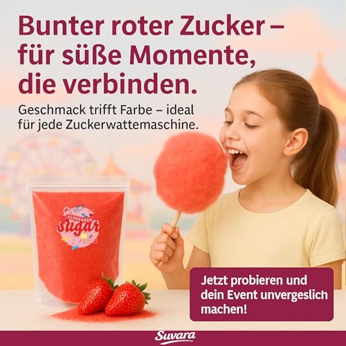 Zuckerwatte Zucker mit Geschmack Erdbeer Rot farbiger Aromazucker 500g für die Zuckerwattemaschine – Bild 3