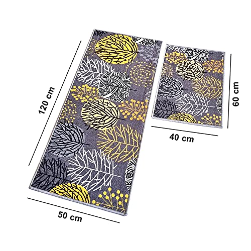 Image of Matz&More Anti Slip Runner & Floor Mat Combo Set | 50x120cm Runner + 40x60cm Door Mat Geometric Art Deco Pattern Nylon Tufted Low Pile Rug | Non-Skid Rubber Backing for Kitchen, Hallway Red Beige