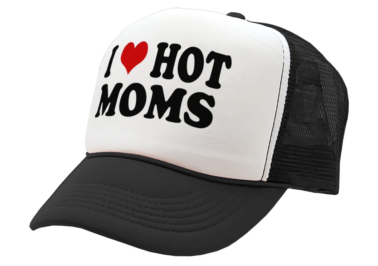 I Heart Hot Moms - Single Sexy Milf Hunter Mom - Vintage Retro Style Trucker Cap Hat (Black)