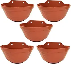 Kit 5 Vasos de Parede para Plantas Plástico Jardim Vertical (28x18, Terracota)