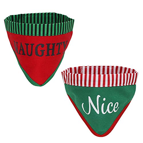 New Traditions Simplify Your Holiday Christmas Dog Bandanas 2 Pack Pet Wearable - Adjustable up to 18' Circumference (Naughty/Nice Bandana 2-Pack Sm/Med)