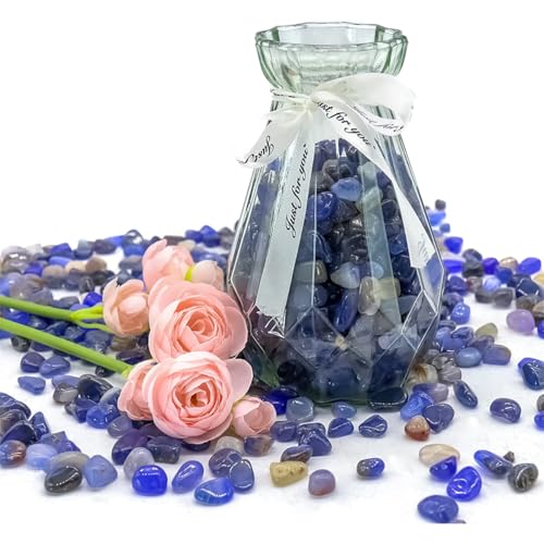 Image of WAYBER Natural Tumbled Agate Quartz Decorative Crystal Pebbles, 1 Lb Blue | Lustrous Polished Finish, Rich Long-Lasting Hues, Toxin-Free Material, Perfect for DIY Crafts & Home Decor