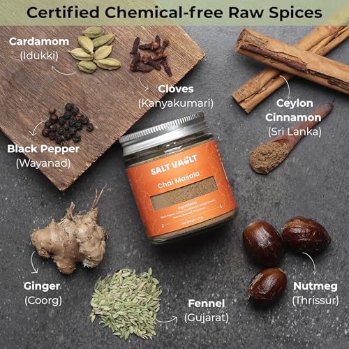 Image of Salt Vault Premium Chai Masala Powder (50g) | 100% Chemical-free, Handpicked, Farm-Sourced Spices | No Preservatives, No Adulteration | Perfect Indian Masala Tea Spice Blend | Antioxidant-Rich Immunity Booster