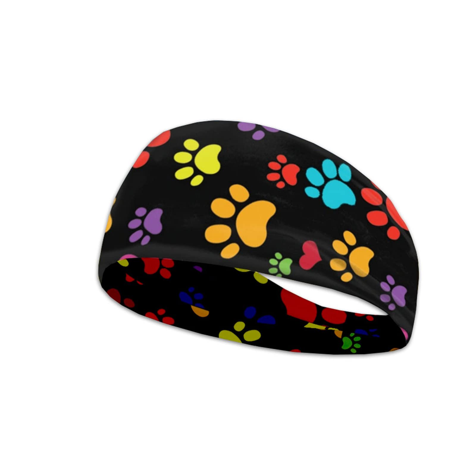 Kuiaobaty Colorful Dog Paws Print Headbands for Men Black Sweatbands for Sport Workout Polyester Running Headband Animal Footprint Pattern-image-11