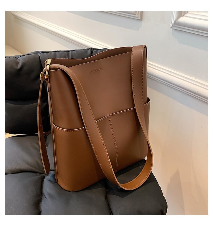 Ember & Gia Classic Leather Bucket Bag - Timeless Design with Adjustable Strap and Roomy Interior for Everyday Use and Versatile Style (Chocolate)3