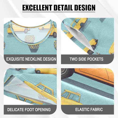 Pajama Sets Short Sleeve Cartoon Yellow Taxi Car Soft Cotton Summer Sleepwear 2 Piece PJS Size 5-14T3