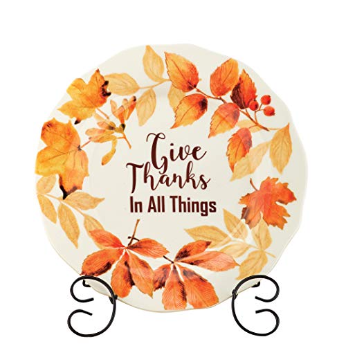 image for Collections Etc Give Thanks in All Things Fall Leaves Decorative Plate