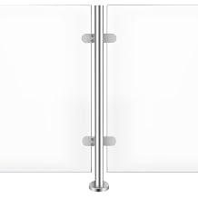 90/110 CM Stainless Steel Balustrade Post with Glass Clamps and Rubber Pads, Balustrade Railing Fence Pole Handrail, Fits 10/12MM Glass, Wood, Plastic Mid Post | 90CM
