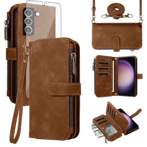 Housse fermeture éclair Samsung S23+ coque avec porte-cartes et bandoulière