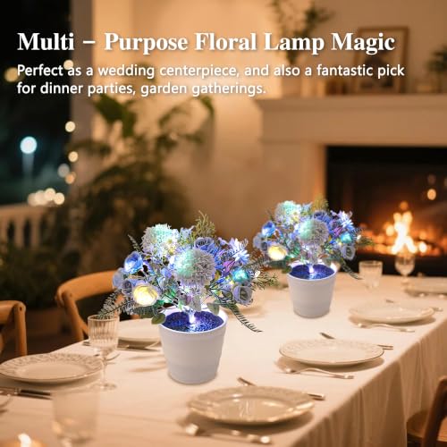 Image of Artificial Blue Flower Night Light Bedroom Wedding Party Office Decor | Unique Gifts for Women Mom Wife Girlfriend Sister FriendBirthday Valentines Mothers Day Christmas Anniversary Housewarming