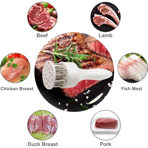 Image of Meat Tenderizer Tool, Stainless Steel Needle Ultra Sharp Blades, Better Tool for Tenderizing Beef Chicken Steak Veal Pork Poultry BBQ & Marinade Than Hammer Mallet (White)