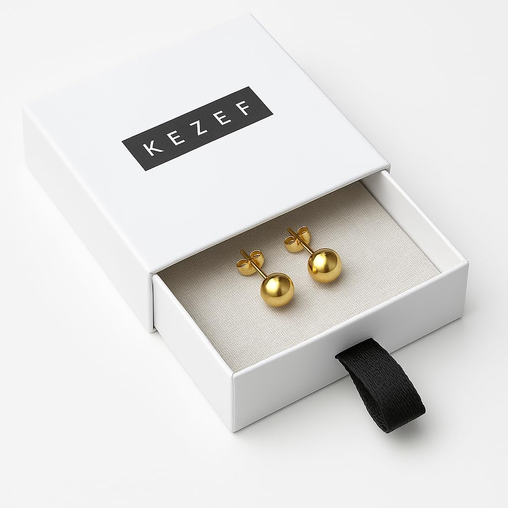 Kezef 14K Gold Filled Ball Stud Earrings for Women - Thick 14K Gold Layer, Hypoallergenic for Sensitive Ears, Round Studs | 3mm-9mm - Image 5