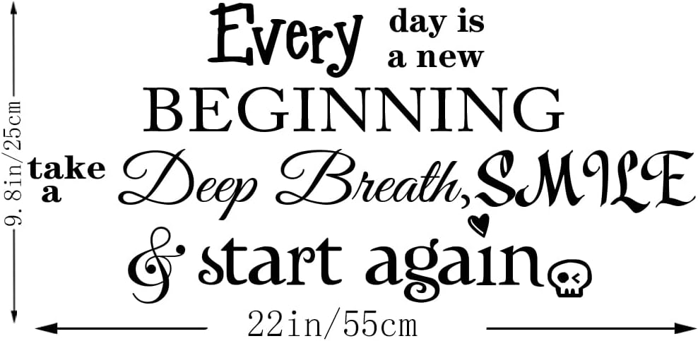 Every Day is a New Beginning Take a deep Breath Smile and Start Again Vinyl Wall Decals Quotes Art Inspirational Motivational Saying Sticker Wall Decor
