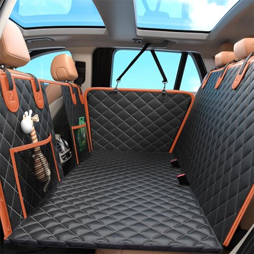 Elufa Dog Car Seat Cover for Back Seat, Hard Bottom Up to 500lbs Back Seat Extender for Dogs, Waterproof Non-Slip Sturdy Breathable Comfortable Dog Hammock for Car, SUV,Truck