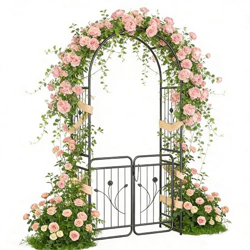 XMTECH Gartenbogen mit Tür 95x50x220 cm – Metall Rosenbogen...