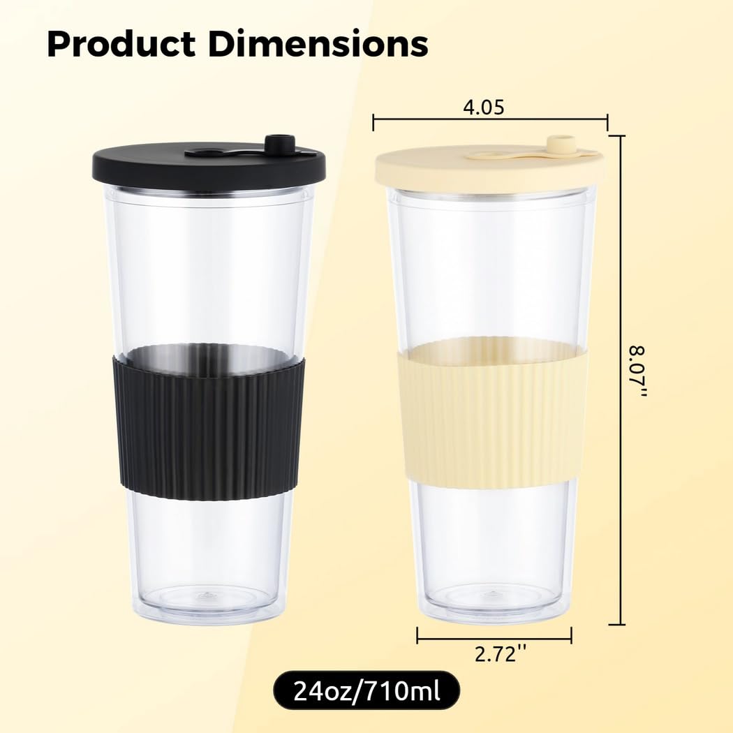 2 elegantes vasos de plástico con popote, taza de té de burbujas de plástico segura de grado alimenticio para todas las edades, perfecta para uso familiar, camping