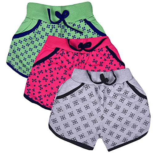 Image of BENAVJI Girl's Regular Fit Printed Cotton Shorts Pack of 3