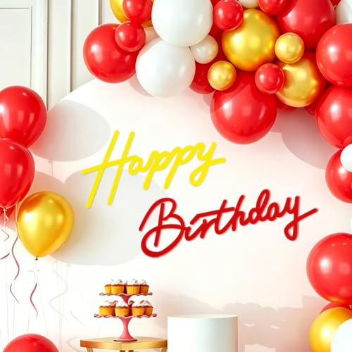 Image of TONIFUL Happy Birthday Sign for Backdrop - Red Yellow Felt Banner - Includes Dot Glue - Perfect for Birthday Party Backdrop,Wall Decr,Balloon Arch,Photo Background