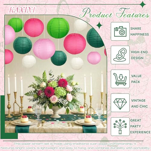 Image of 15-Piece Pink Green White Paper Lanterns Party Decorations