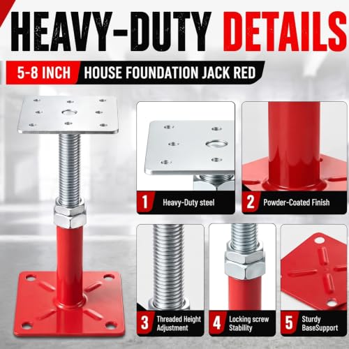 Image of 12 Pack House Floor Jacks 5-8 inch Adjustable House Leveling Jacks Heavy Duty Red Screw Jack Post, Load Capacity 5000lbs, Support Tool for Floors, Beams, Stairs, and Foundations