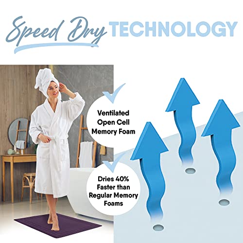 Microdry Quick Drying Memory Foam Framed Bath Mat With Griptex Skid-Resistant Base, 21X34, Iris #TOP1