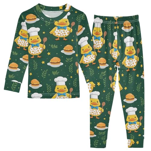 Pajama Sets Long Sleeve Cute Ducks Cooking Food Pattern Soft Comfy Sleepwear 2 Piece PJS 3-8T