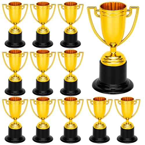 8VR 12 Pack Mini Gold Trophies for Awards, Plastic Trophy Cups Set, Gold Participation Trophy Cups for Party Favors, Props, Rewards, Winning Prizes, Sports, Competitions, 4 Inch