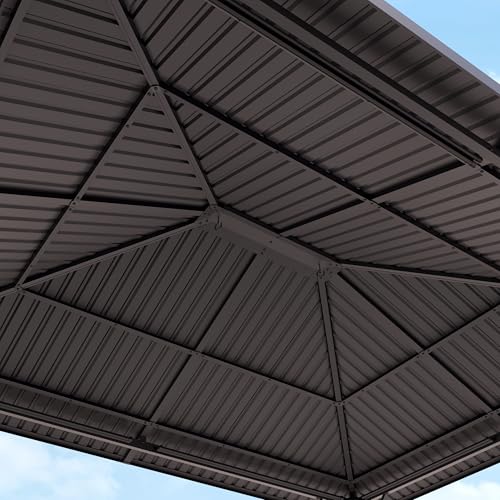 TOOLPORT Garden Gazebo 3x3.65 m with Steel Roof - Hardtop Pavilion with 4 Curtains and 4 Mosquito nets in grey - Image 4