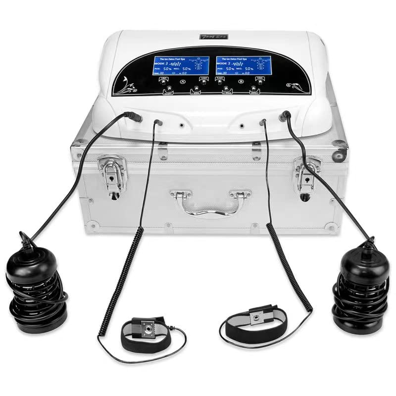 Hydrogalvanotherapie-Gerät für Detox-Fußbad, Dual Mode Ion Cleanser Set für 2 Personen mit Infrarot-Bambusgürtel & Zubehör, Spulen-Klinkenstecker – Marke am Ende