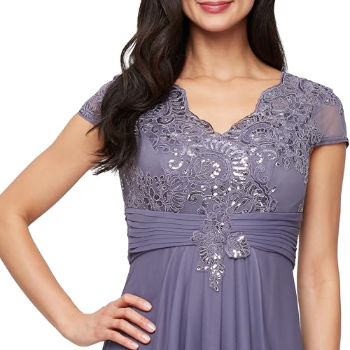 Image of Alex Evenings Women's Stretch Sequin Bodice Empire Waist Long Gown, Formal Event Dress (Petite and Regular Sizes)
