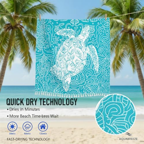 Image of Oversized Turkish Beach Towel Blanket Cotton Giant XL Sandproof Towels Huge Linen XXL Extra Large Big Throw Quilt Blankets for Adults Cloud Travel Camping Glamping Accessories Essentials Turtle