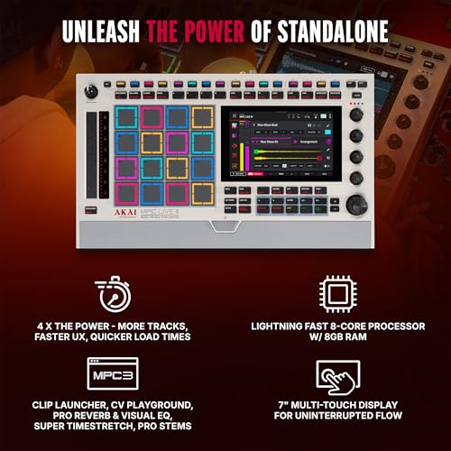 Image of Akai Professional MPC Live III Retro - Standalone Portable Music Production Center with MPCe Pads, Sequencer, Touchscreen, Mic, Stereo Monitors, Audio Interface, Wi-Fi, Bluetooth, Battery, Touchstrip