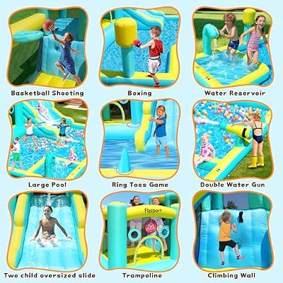 FBSPORT Inflatable Bounce House Water Slide, Widen Water Slide Park 10-in-1 Bounce House with 480W Blower, Jumping, Climbing, Splash Pool, Bouncy Castle for Kids 3-10 Backyard Party Outdoor Indoor