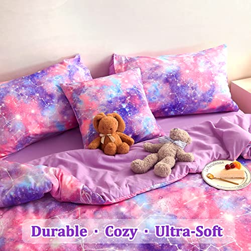 Image of 6 Pcs Purple Girls Bedding Set, Comforter Set Galaxy Full Bedding Set for Girls Teens