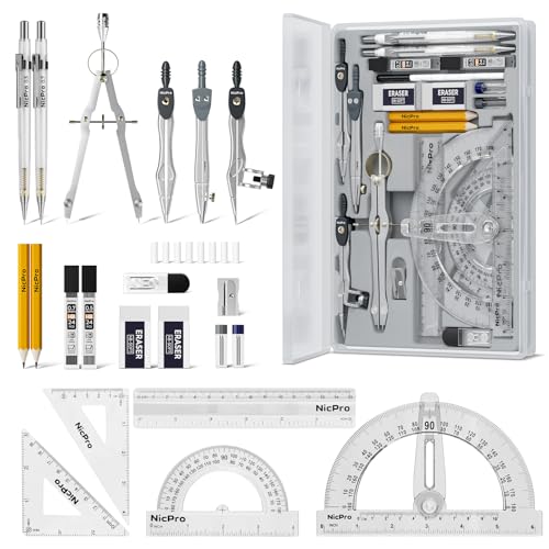 Nicpro 22 PCS Compass Geometry Tools with Case, Drafting Tools Geometry Set with...