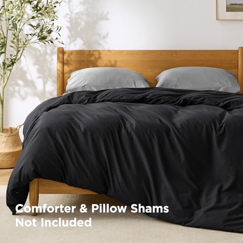 Image of Bedsure Duvet Cover Queen Size - Only Includes 1 Duvet Cover (90 inchx90 inch), Hotel Luxury Soft Double Brushed All Season Bedding for Kids & Adults, Zipper Closure, Black (No Comforter, No Pillow Shams)